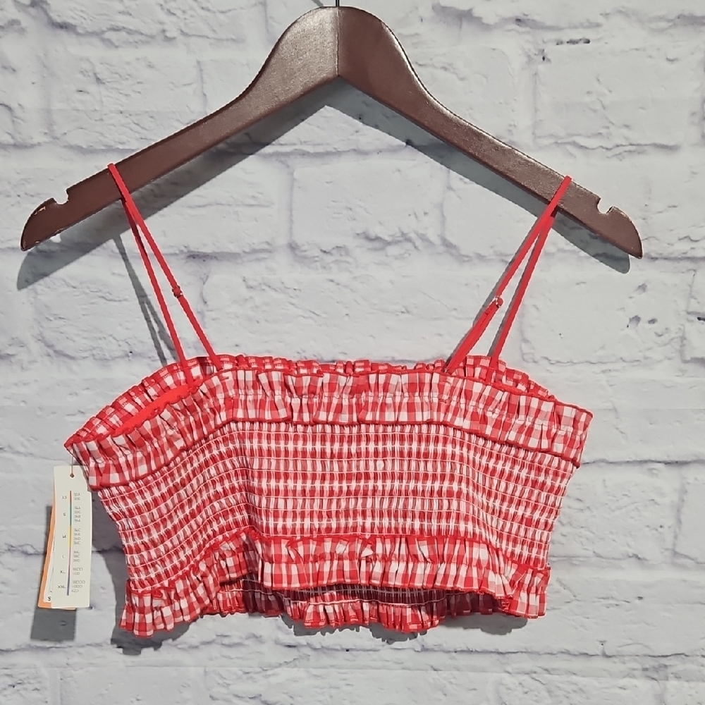 Colsie Red and White Gingham Bandeau Bralette Crop Top - Picture 5 of 8